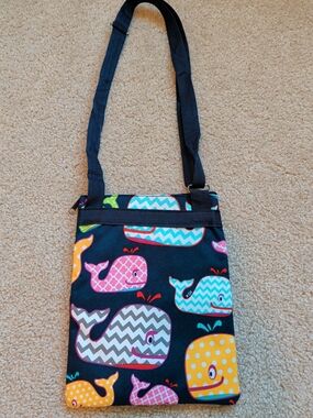 Women's Navy Crossbody Bag with Colorful Whale Pattern